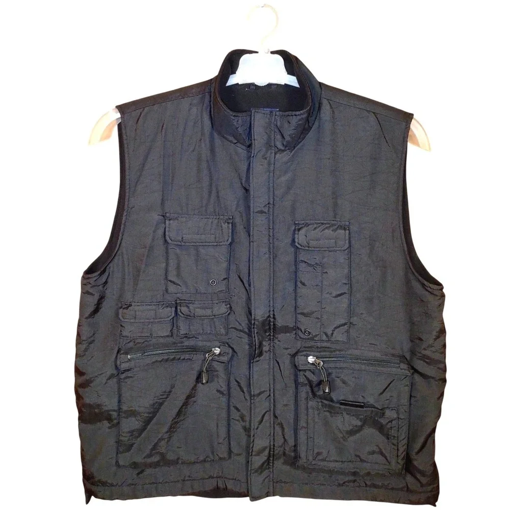 90s‎ Vintage Gap Vest Mens XL Black Utility Multi Pocket Fleece Lined Gorpcore